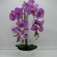 Купить искусственные цветы - Орхидея ткань 2 ветки кашпо пластик